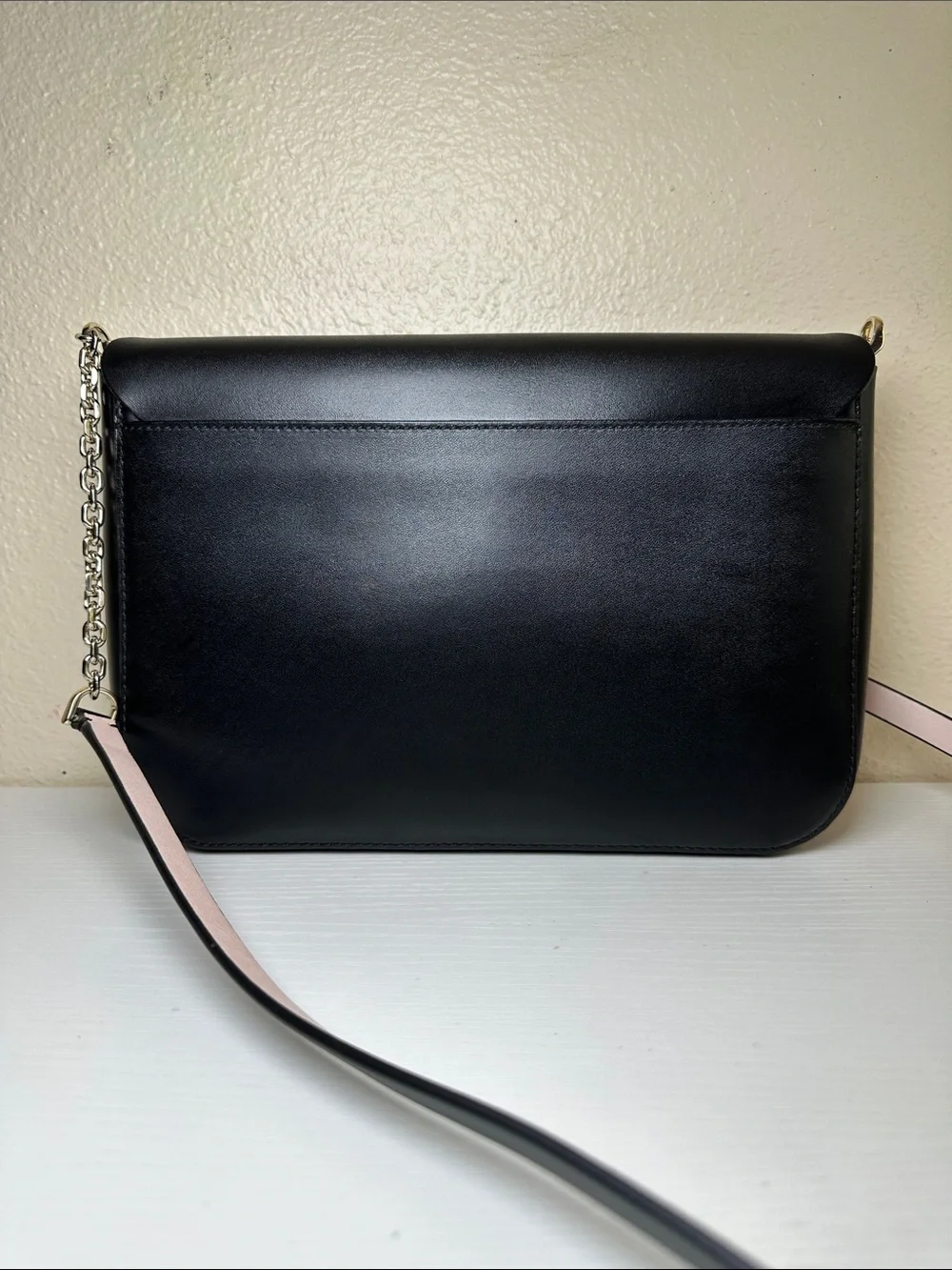 kate spade Black Scallop-Edge Leather Crossbody with Pink Interior
